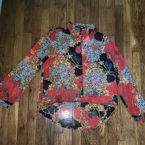 Versace inspired chiffon button up shirt